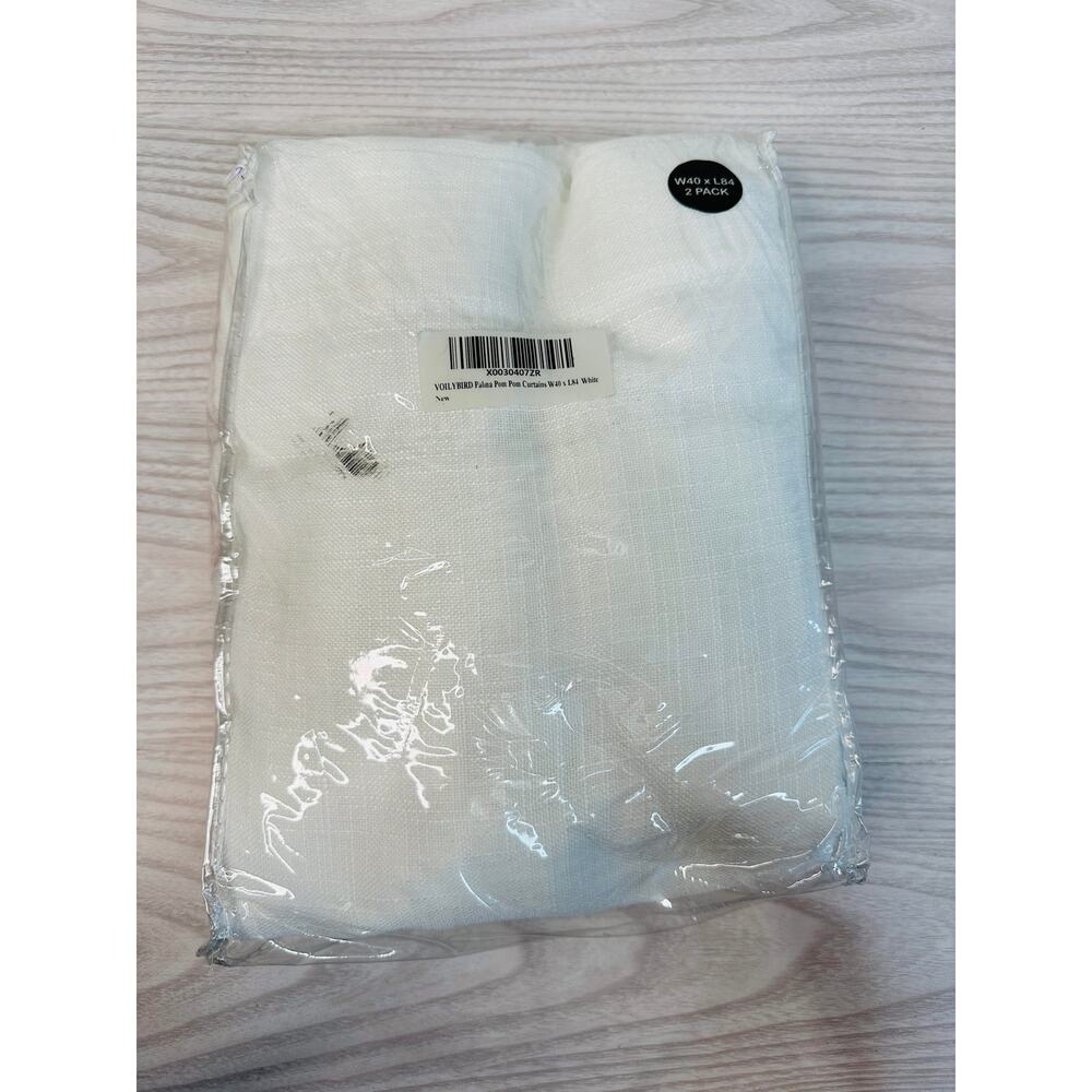 VOILYBIRD Palma Pom Pom Curtains White W40xL84 Semi Sheer Wrinkle Free Set of 2